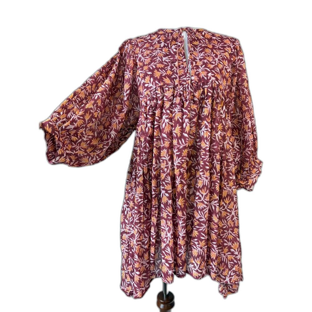 Daughters of India Kyra Sumac Mini Dress Sz L Cotton Gauze Boho flaws holes
